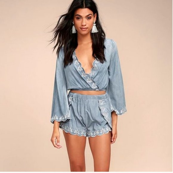 Lost & Wander Pants - Lost & Wander Solstice Blue Chambray Shorts